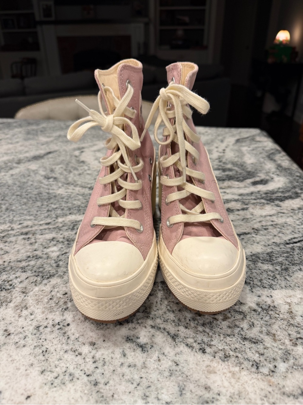 Converse High-Top Canvas Sneakers in Dusty Rose and Cream